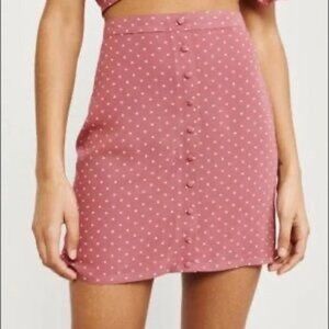 Abercrombie & Fitch Polka Dot Mini Skirt Pink White Crepe Button Down Women's XL
